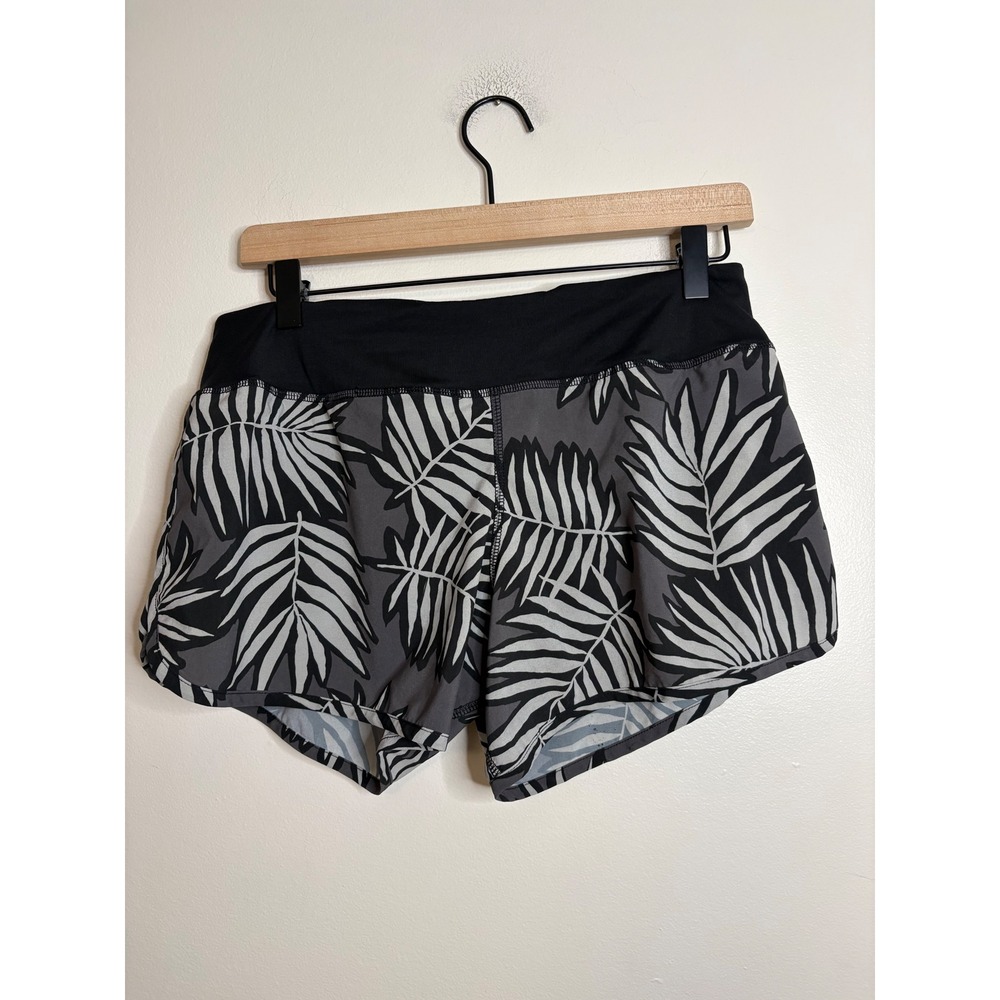 Rabbit Womens Running Shorts Grey Palm Leaf Print Rear Zip Pocket Size Medium